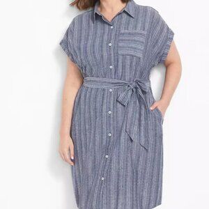 Lane Bryant Short-Sleeve Striped Belted Midi Shirt Dress Size 24